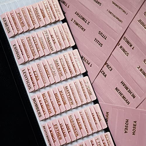 UPAFEXXI- Leather Bible tabs, Bible Tabs for Women and Men, Bible Tabs for Study Bible, 80 Bible Index Book Tabs in Total, 66 Bible Tabs for Old and New Testament, 14 Blank tabs (Rose Pink)